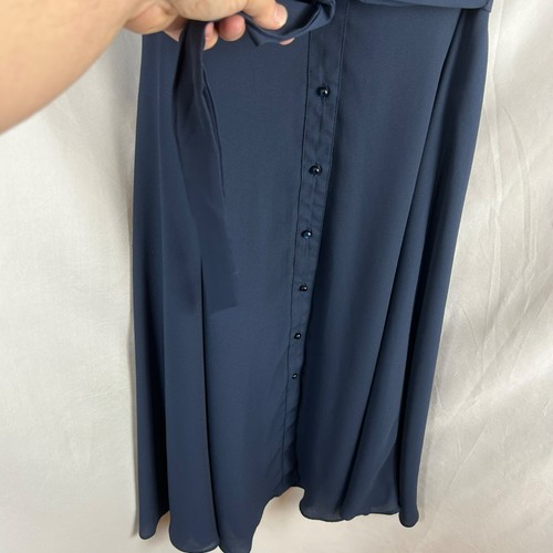 Abito Camicia Pintuck Manica Svolazzante Nanette Lepore Donna 4 Blu Navy Linea A Midi - Foto 9 di 14