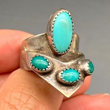 Vintage Southwestern Turquoise Silver Ring Size 8