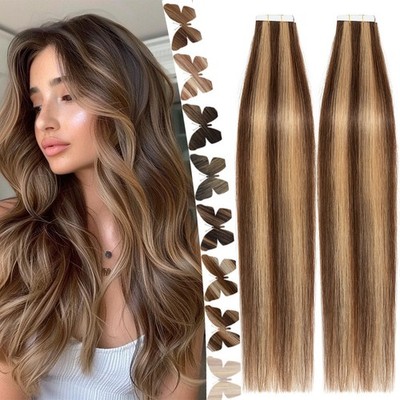 CLEARANCE 100% Real Remy Thick Tape In Human Hair Extensions Skin Weft Full Head