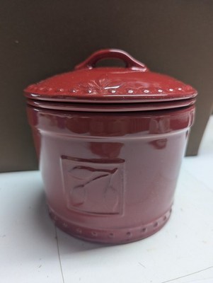 Fondue Pot & Sauce Warmer Ceramic Brick Red 5 x7  w/ Insert + Lid   EUC