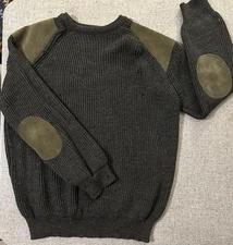 VTG PEREGRINE 100% New Wool Sweater Pullover Naturally Distressed Patch Olive XL