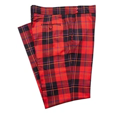 Mens Gurkha Pants 38 Red Black Plaid Wool Dress Trousers Straight Fit Flat Front