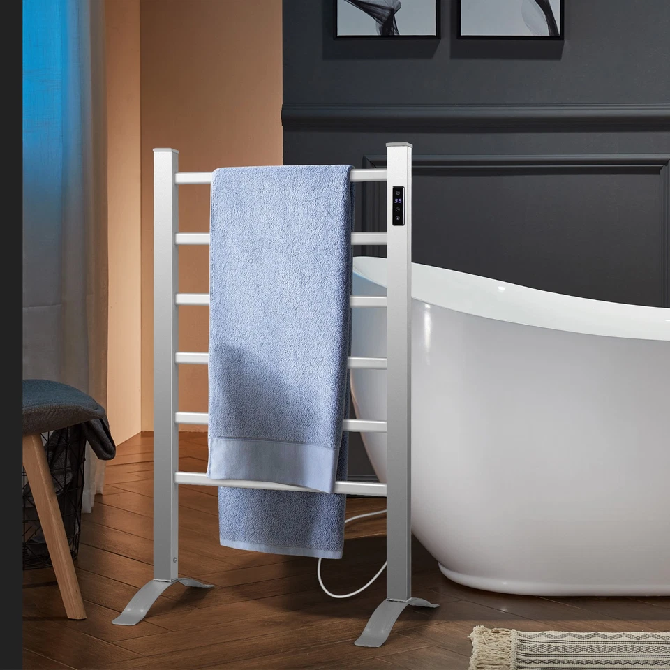 Calentador de toallas independiente montado en la pared 6 barras aluminio calentador toallero con temporizador Foto 3 de 4