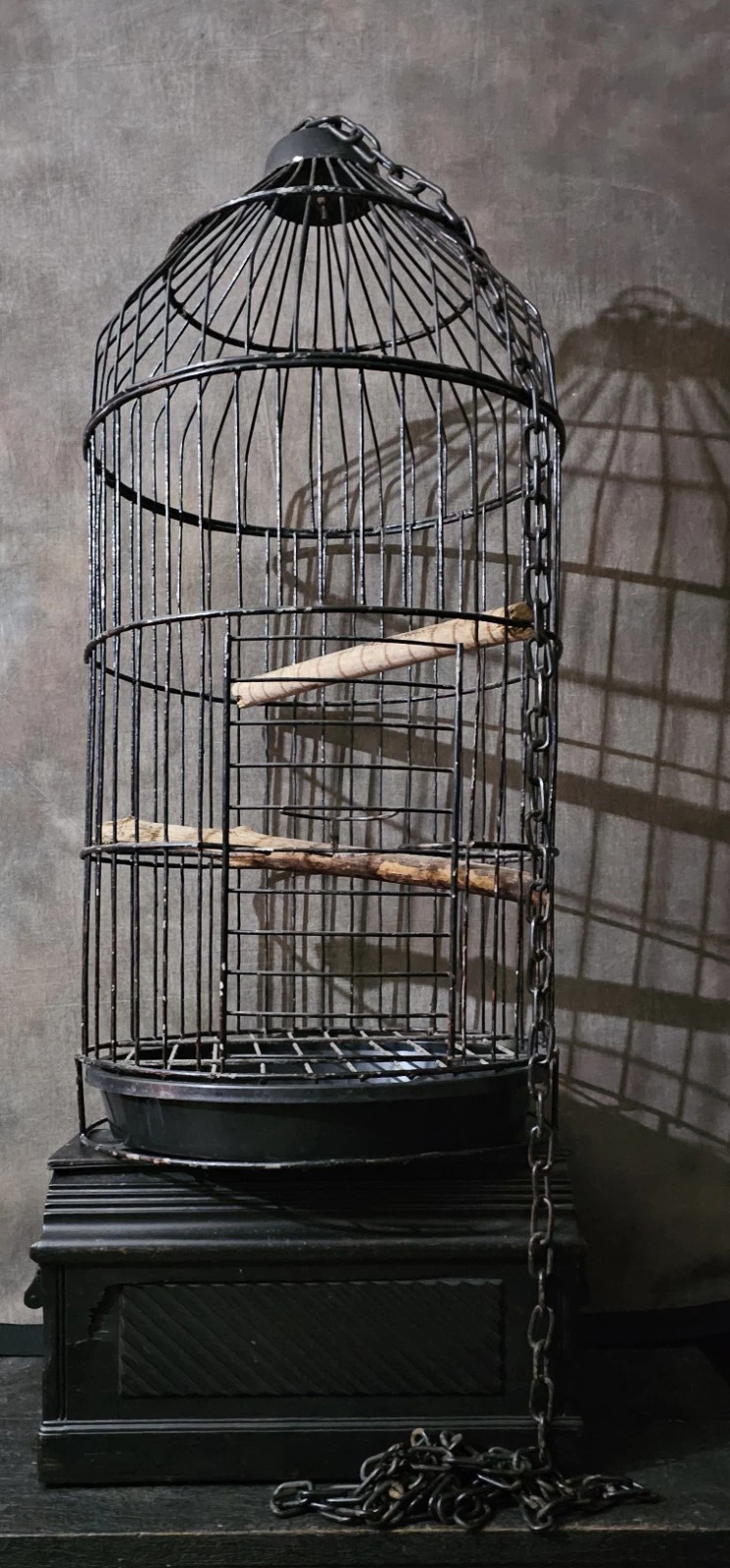 Antique Vintage Large Gothic Curio Bird Parrot Hanging Cage, Display 39 in
