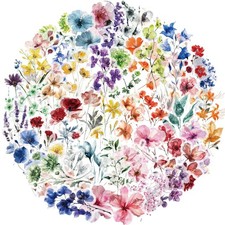 50Pcs Transparent Flower Stickers for Scrapbooking PET Nature Plant