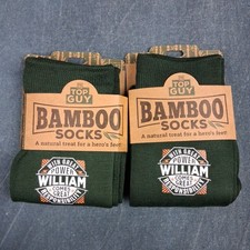 2 Pairs Bamboo Socks Men's 7-12 "William" Green Crew Socks Soft Breathable Gift