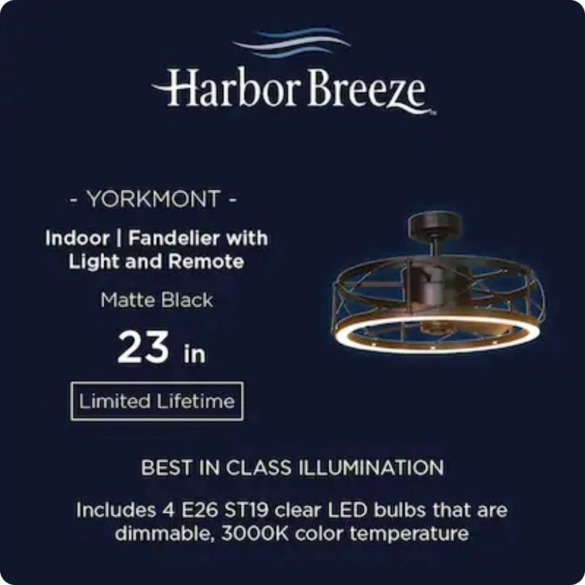 Harbor Breeze Yorkmont 23 pulgadas LED integrado negro con cuchillas negras mate... R1W3 Foto 2 de 4