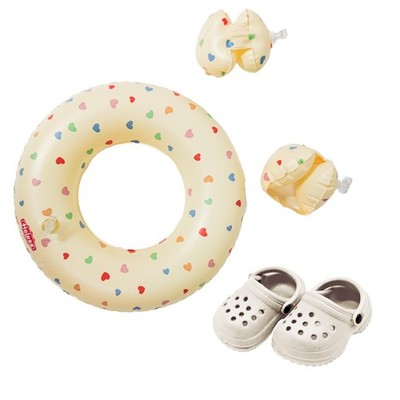 Heless 550 - Poppenzwemset in beige ''Heart Confetti'', met zwemring, zwemvleugels