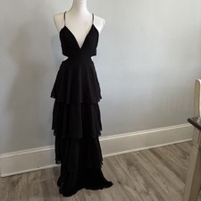 New Lulus Tier and Now Tie-Back Tiered Maxi Dress Womens M Dance Formal Wedding