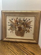 Vintage Dried Pressed Floral Art signed Custom Wood Framed Picture 16x18