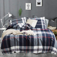 Navy Plaid Comforter Set Queen - Lightweight Blue Gingham Bedding