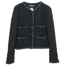 Chanel Single Breasted Collarless Jacket Black 07P #36 178070