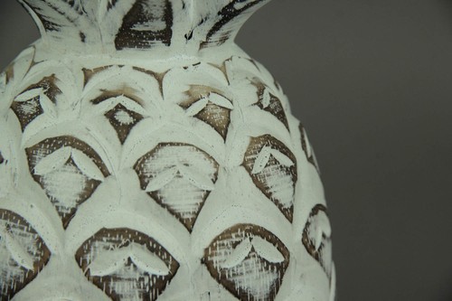 Weathered White Carved Wood Tropical Pineapple Decor Statues Set of 2 - Picture 3 of 3