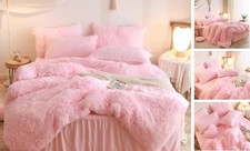Fluffy Comforter Cover Set, Fuzzy Girls Bedding Set 2 Pieces 1 Plush Twin Pink