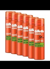 Gillette Fusion 5 Shaving Gel 6x 200ml Sensitive Foam Almond Oil Brand New Mens 15.68 per litre