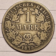 1875 A 1 Mark Silver Germany - German Quarter Size Foreign Coin