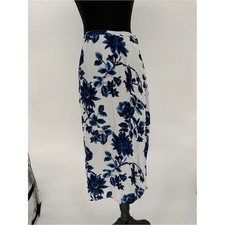 Blue watercolor Floral Midi Skirt - 35 waist