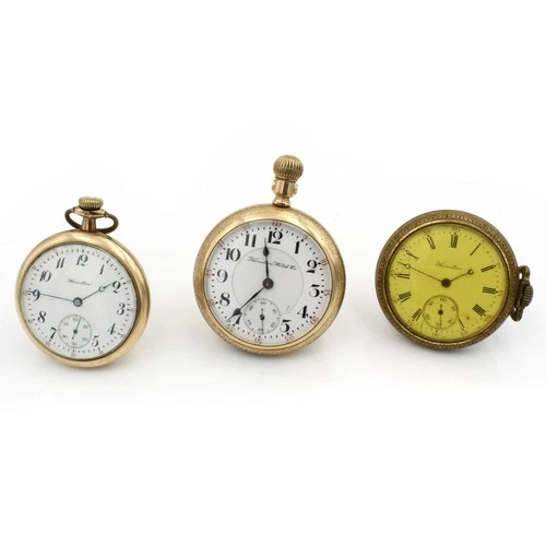 Antique Hamilton 16-18s 17-21j Open Face 50-55mm Pocket Watch Lot of 3 #WB4484-2