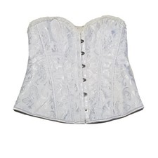 Women Size Large White Boned Lace Up Corset Waist Trainer Hook and Eye Front