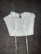 White Lace Up Corset, Cropped, Floral, deep v neck, Size XS
