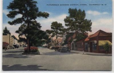 Business District Carmel,California Linen Postcard