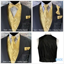 GOLD MEN Paisley Design Dress Vest / NeckTie / Bow tie / Pocket Square hankie