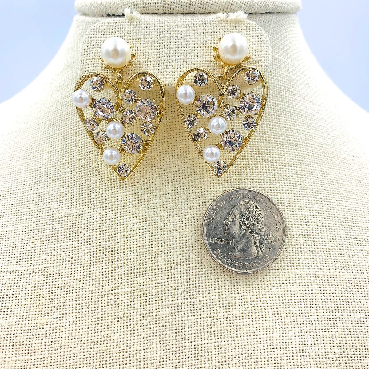 PEARL HEART W/ STONE DROP EARRINGS (Valentine's Day