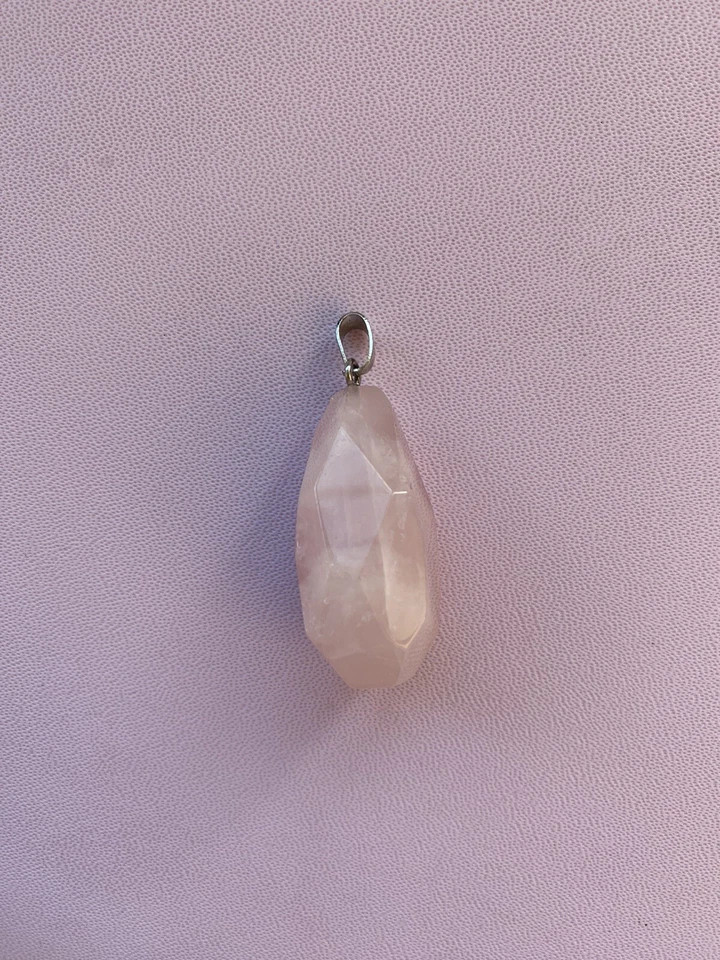 Ciondolo In ARGENTO 925 Con Quarzo Rosa Naturale Pendente Pietra Dura Donna - Immagine 4 di 4