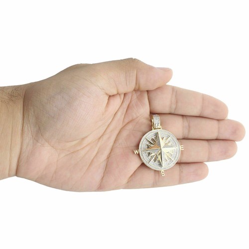 2.65 Ct Moissanite Compass Medallion Pendant Charm 1.65" 10K Yellow Gold Plated - Picture 6 of 6