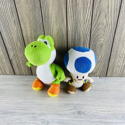 Nintendo Super Mario Brothers Green Yoshi &  BLUE Toad Stuffed Plush Toy