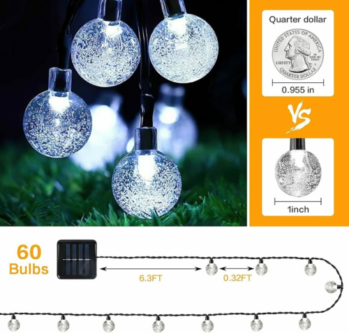 30-60LED Solar String Lights Crystal Ball Outdoor Garden Party Decor Fairy Lamp - Picture 9 of 15
