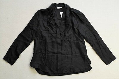 Sandro Women's Black Lanna V-Neck Crepe Satin Blouse Top Size