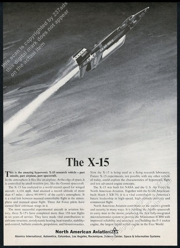 1966 NASA X-15 Rakete Flugzeug Kunst North American Aviation Vintage Print Ad