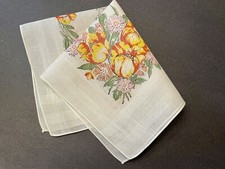 Vintage Handkerchief Yellow Red TULIPS Floral Flowers Hankie