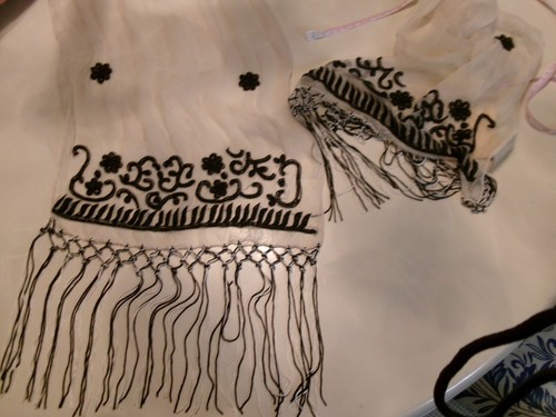 NWT APRIL CORNELL IVORY SHEER CHIFFON DRESS & SCARF BLACK EMBROIDED & BEAD M - Picture 17 of 24