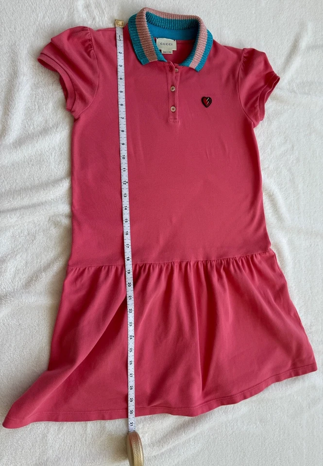 Dress Gucci Sz 12 Kids Girls Pink Rose Elegant Heart Blue Silver Cotton School - Image 3 of 4