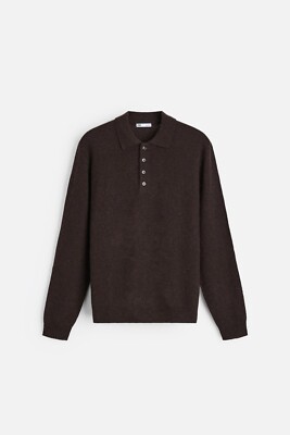 New Zara Origins Cotton-Wool Knit Polo Shirt 2893/359 Brown S tops