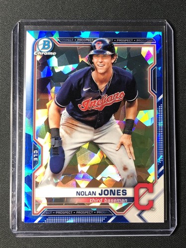 2021 Bowman Chrome Sapphire Nolan Jones + Mojo Refractor #BCB-35 Indians - Picture 2 of 4