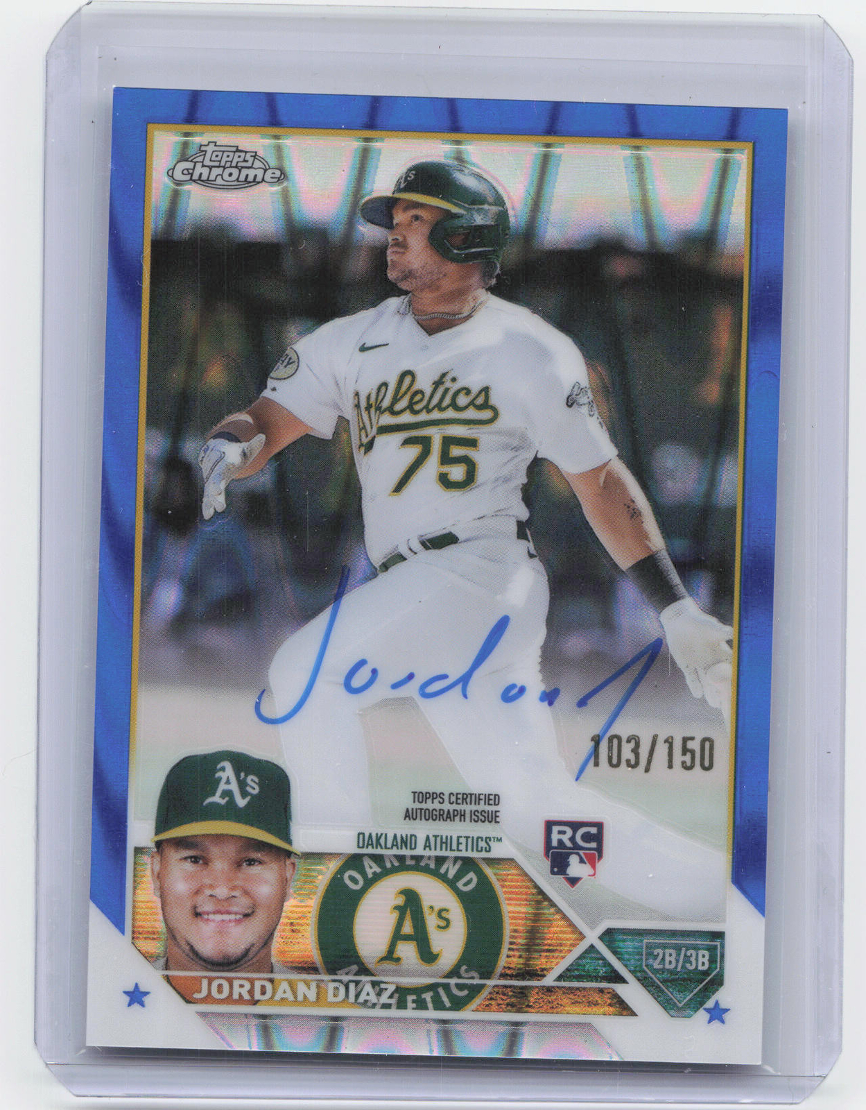 2023 Topps Chrome #RA-JDI Jordan Diaz Rookie Autographs Blue RayWave #/150