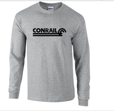 Black Conrail Logo on Gray T-shirt Defunct Railroad Train 80s Long Sleeve Shirt