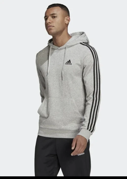 Adidas Men s Essentials 3 Stripes Hoodie Small Grey Heather