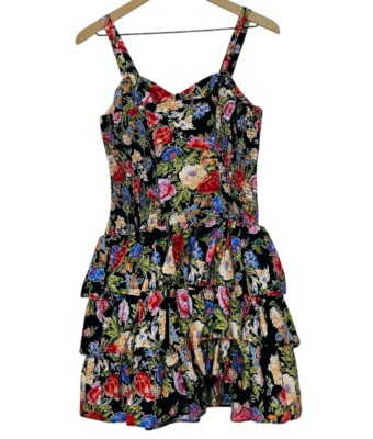 Vintage Boutique Europa Floral Ruffled Tiered Flouncy Mini Dress Size 6 Dance