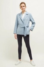 Great Plains Dallas Doublefaced Belted Coat In Blue Uk 10 (ccc369)