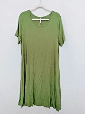 Korsis Dress Scoop Neck Short Sleeve Side Seam Pockets Green Size 3XL New #16204