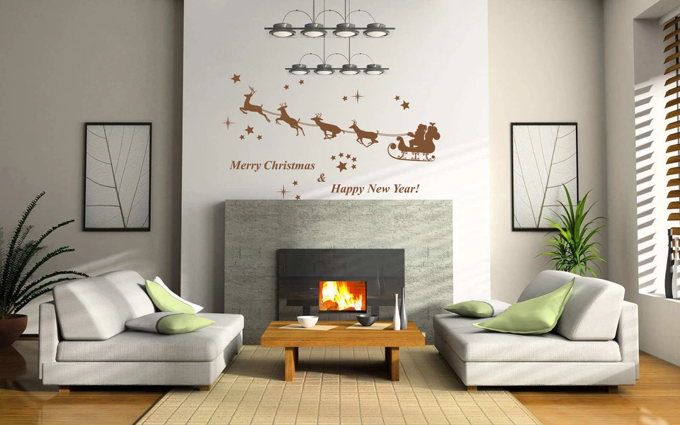 Christmas Santa on Sleigh Art Vinyl Wall Sticker Home DIY Wall Party Decoration - Image 2 of 4