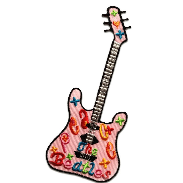 Iron on patches guitar girly pink 5,5x13cm Application