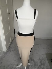 Quiz Beige White Skintight Midi Dress UK 6 XS