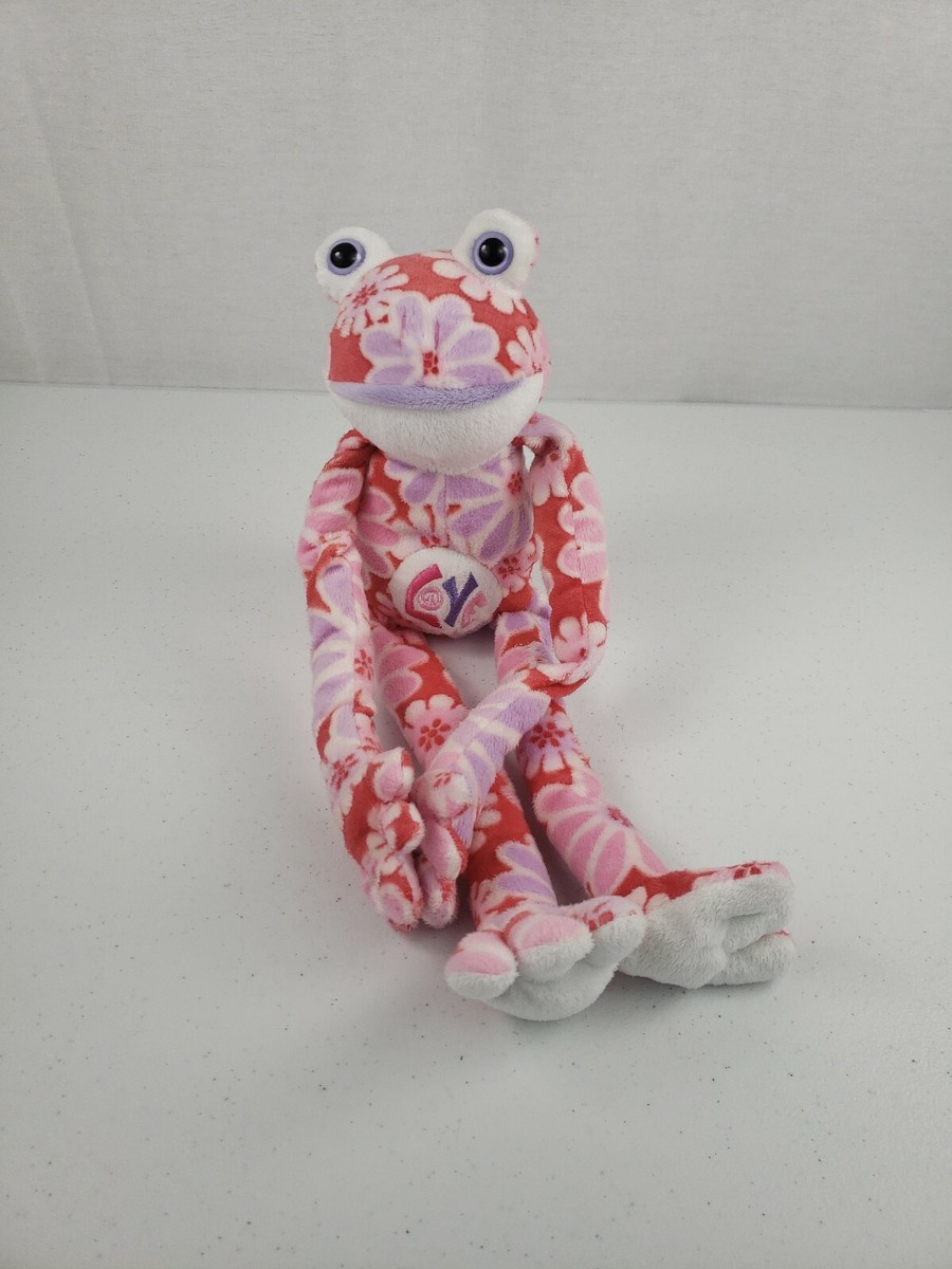 Flower Power Frogs Pink Purple HOOK & LOOP HANDS Stuffed Animal