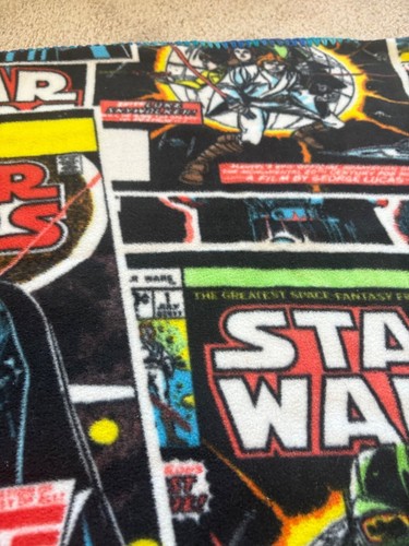 Star Wars Comic Book Fleece Blanket 24" x 58” Blue Yarn Edging Great Condition - Picture 4 of 8