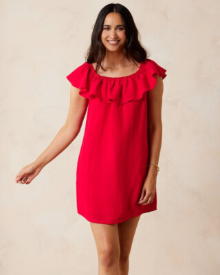 Tommy Bahama Womens Linen-Blend Off-the-Shoulder Mini Dress Size XS Red  Hibiscus | eBay